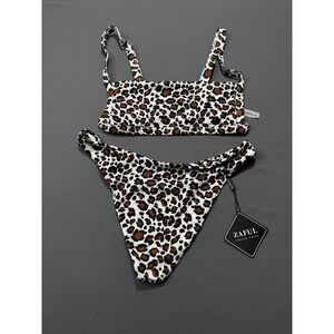 Zaful Leopard Print Ribbed‎ Bikini Two Piece Swimsuit Women's Size 6
